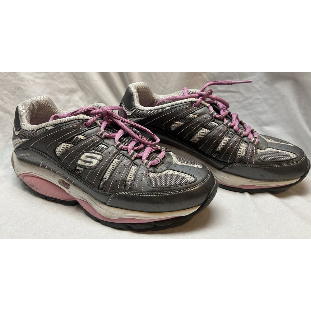 Skechers Shape-ups Womens Grey Pink Rocker Bottom Walking Shoes Size 8